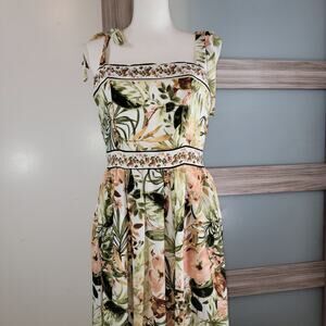 NWOT Joie Maxi Summer Dress Large 12 Cottagecore Floral Leaves Print  Resortwear